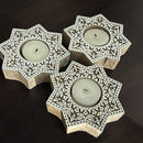 Wooden Tea Light Candle Holder | Star Design | Set of 2