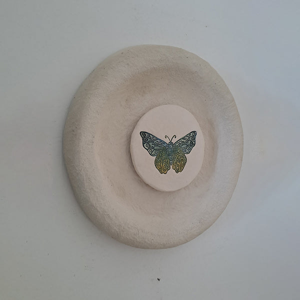 Decorative Wall Plate | Papier Mache | Beige & Blue