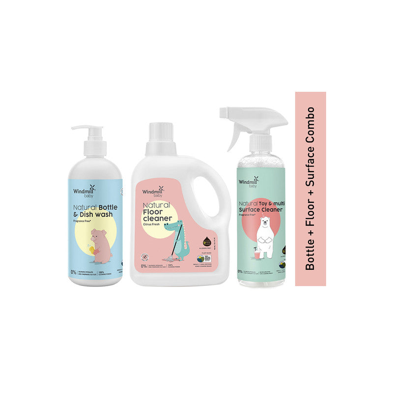 Natural Cleaning Kit | Dishwash Liquid | Floor & Surface Cleaner | Baby Safe | Set of 3