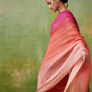 Pure Linen Saree | Festive Wear for Women | Pink and Peach Ombre