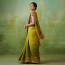 Festive Wear | Pure Linen Ombre Saree | Olive Green