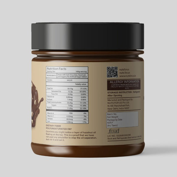 Chocolate Spread | Dark Chocolate & Hazelnuts | Crunchy | Protein Rich | 200 g