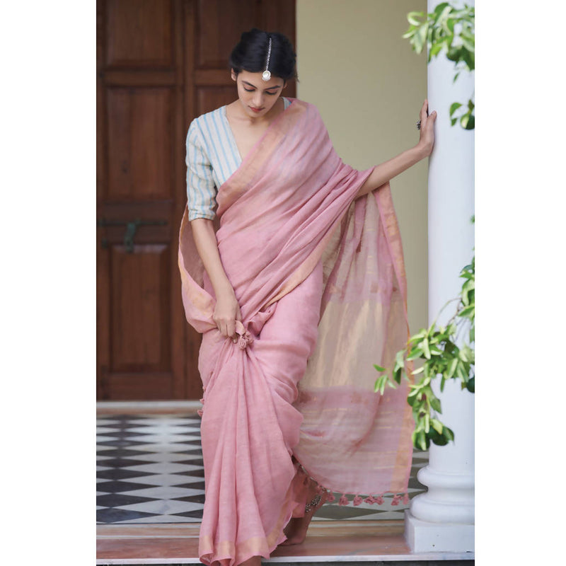 Linen Saree | Festive Wear for Women | Pink