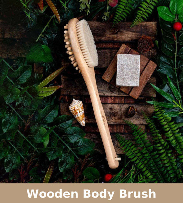 Wooden Body Brush | Double Sided Brush | 2 In 1 | Free Loofah