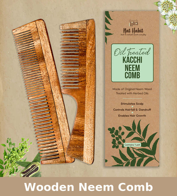 Nat Habit Neem Wood Comb | Hair Growth & Hairfall Control | Set of 2