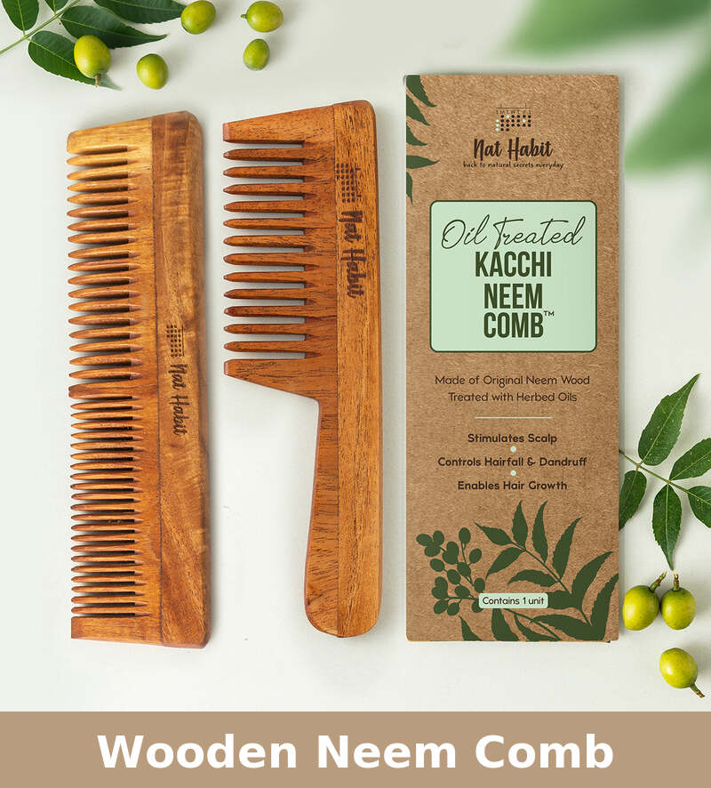 Nat Habit Wooden Neem Comb | Hair Growth & Hairfall | Set of 2