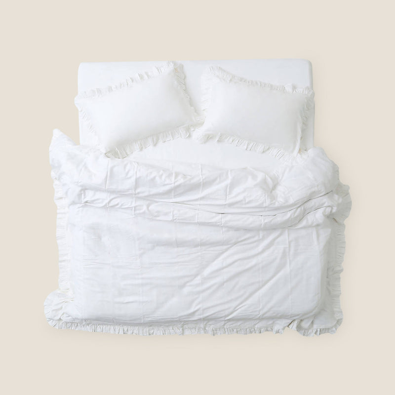 Organic Cotton Duvet Cover Set with Frill Details | White