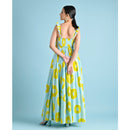 Cotton Bandhani Maxi Dress | Blue & Yellow