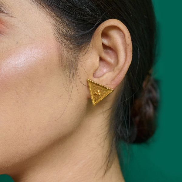 Brass Stud Earrings | Triangle | 22K Gold Plated