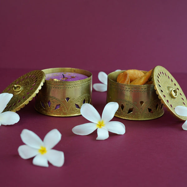 Brass Candle Stand | Cutwork with Lid