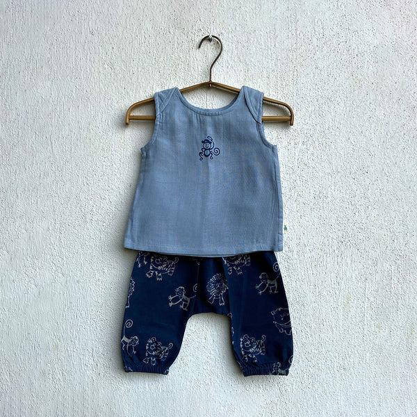 Organic Cotton Top and Pants Set for Baby | Jabla Set | Blue