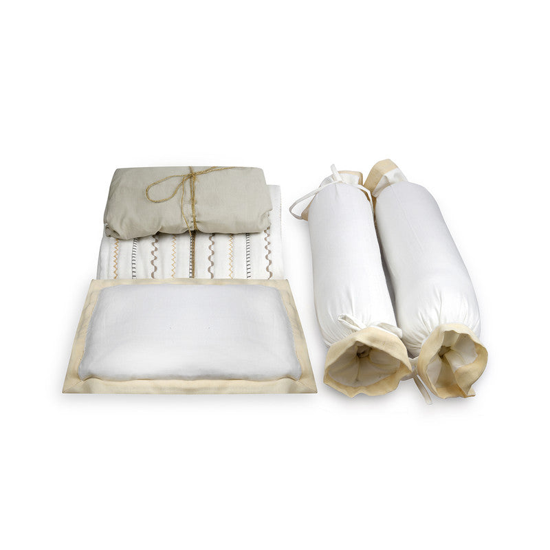 Baby Bedding Set | Organic Cotton & Natural Dyes | White & Grey | Pack of 5