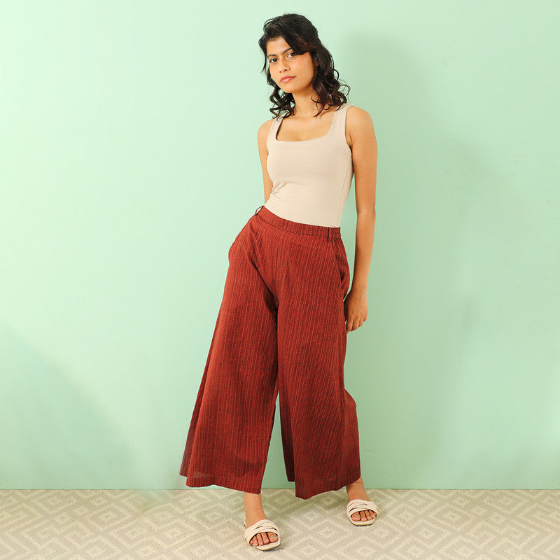 Pure Cotton Flared Pants | Maroon