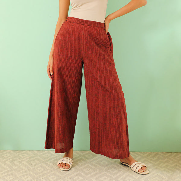 Pure Cotton Flared Pants | Maroon