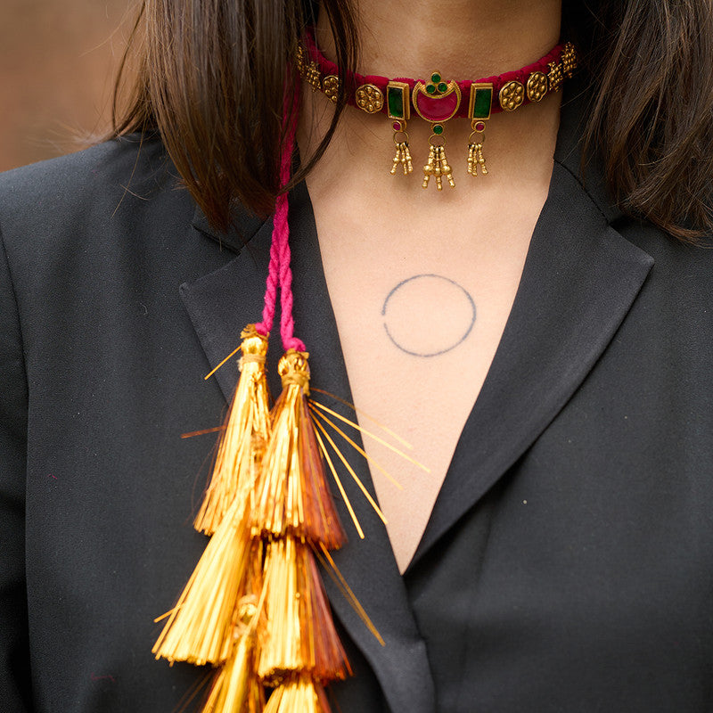 Brass Choker Necklace | 22K Gold Plated | Pink