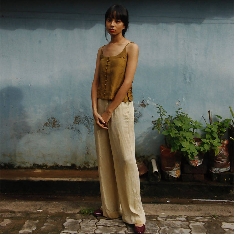 Handwoven Mulberry Silk Slip Top | Gold