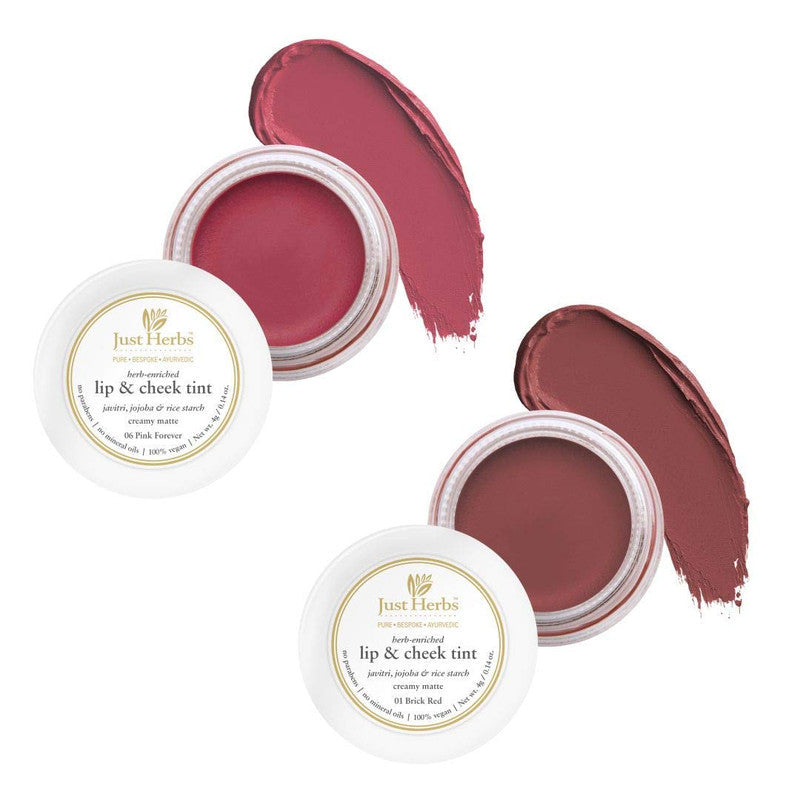 Gifts for Her | Herb-Enriched Lip & Cheek Tint | Pink Forever & Brick Red | Set of 2