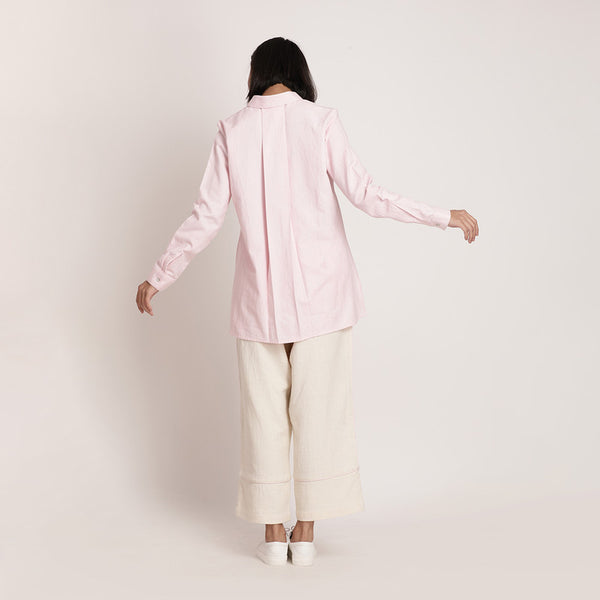 Cotton Full Sleeves Shirt | Pleated & Relaxed Fit | Pink