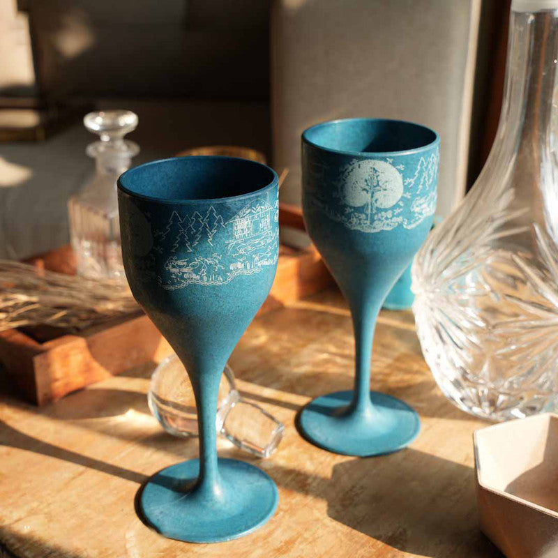 Pine Needle Fiber Wine Glass | Set of 2 | Iceberg Blue