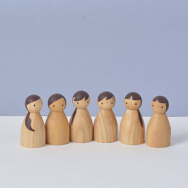 Birch and Bug Wooden Peg Dolls for Kids | BPA Free | Set of 6