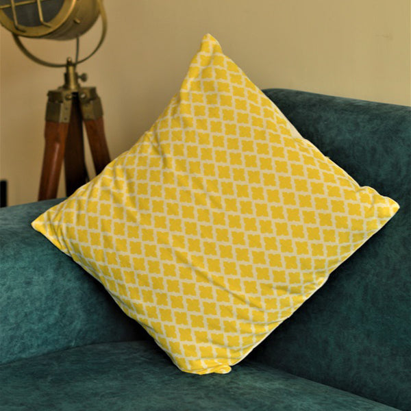 Cotton Cushion Cover | Jaal Handblock Printed | Yellow