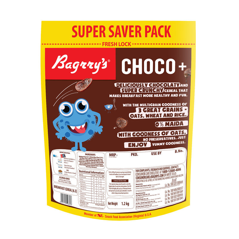 Bagrry's Choco Plus | Chocolaty Breakfast | No Maida | Rich In Fibre | 1.2 kg