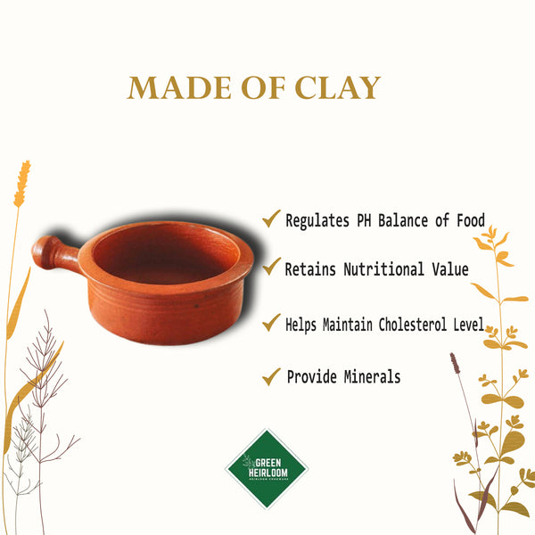 Clay Pots For Cooking | Sauce Pan | 2 Litre | 21 cm.