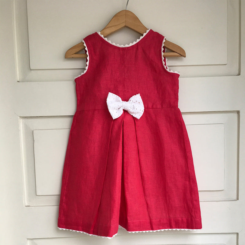 Linen Bow Dress | Red