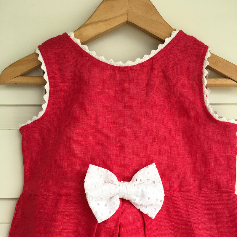 Birthday Dress | Linen Dress for Girls | Bow Style | Red