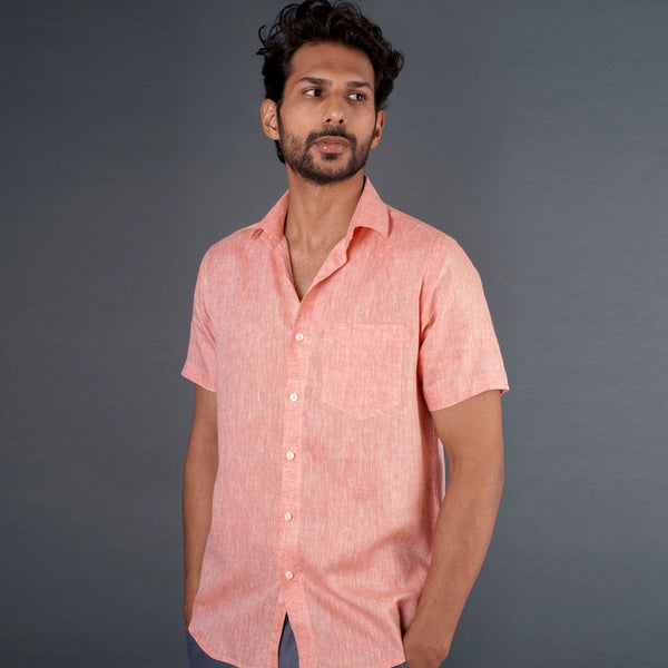 Pure Linen Shirt | Half Sleeves | Pink