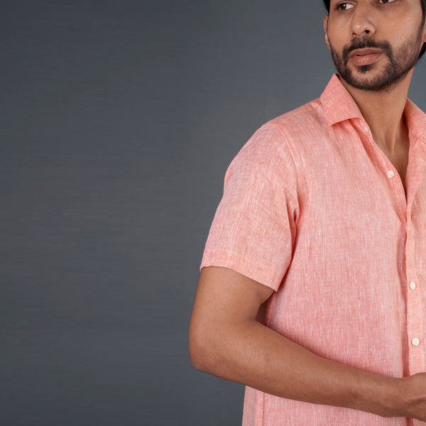 Pure Linen Shirt | Half Sleeves | Pink