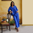 Cotton Co Ord Set | Embroidered | Top & Pants | Blue