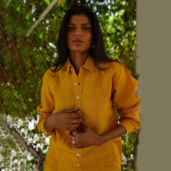 Linen Co Ord Set | Shirt & Shorts | Mustard