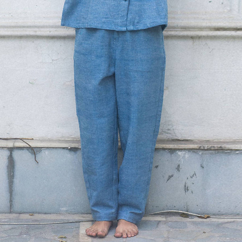 Cotton Twill Weave Elasticated Pants | Blue