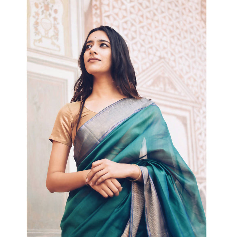 Maheshwari Cotton Silk Saree | Green