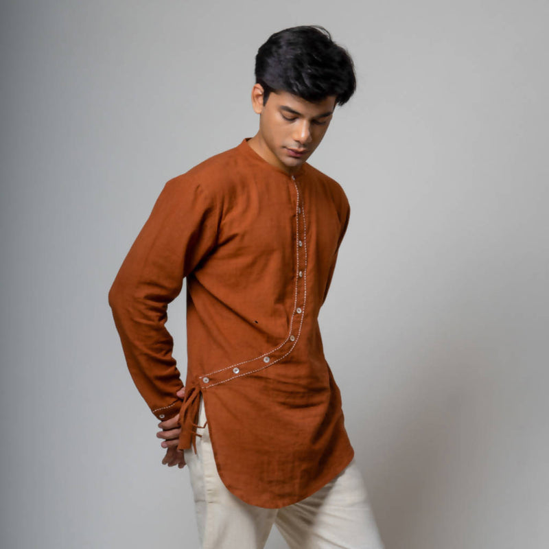 Pure Cotton Natural Dyed Angrakha Shirt | Maroon