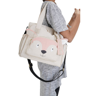 Organic Canvas Baby Bag | Diaper Bag | Fox Pattern | Cream