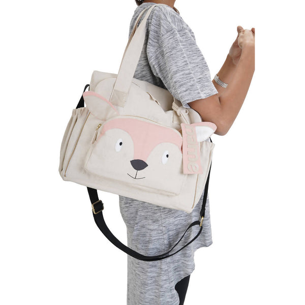 Organic Canvas Baby Bag | Diaper Bag | Fox Pattern | Cream