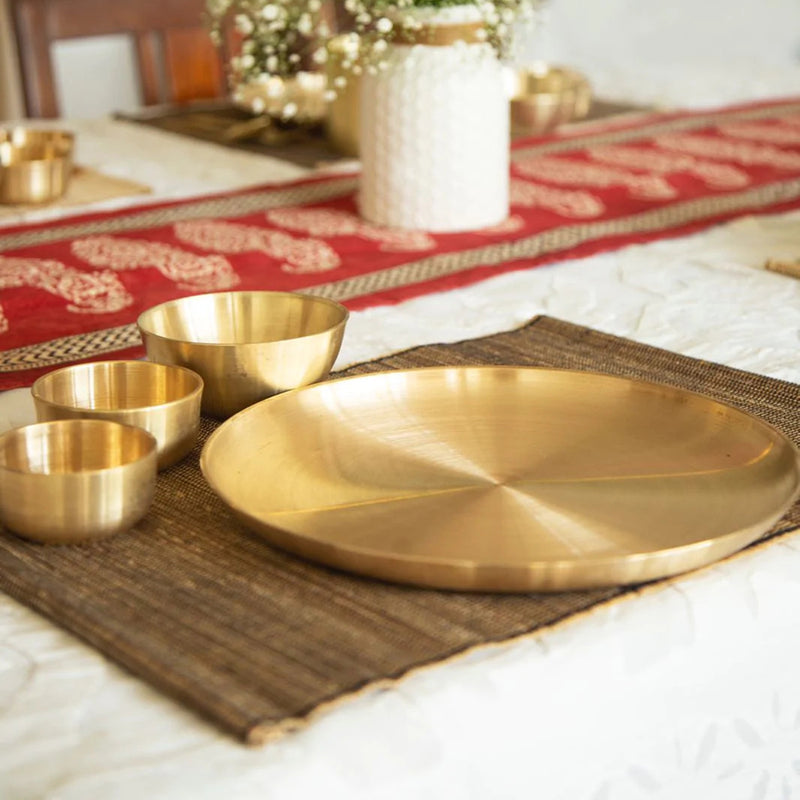 Kansa Dinner Set | Bronze Plate With 3 Katoris | 10.5 Inches Plate