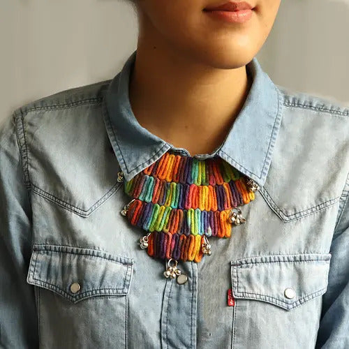 Handmade Tie-Dye Cotton Yarn Choker With Ghungroos