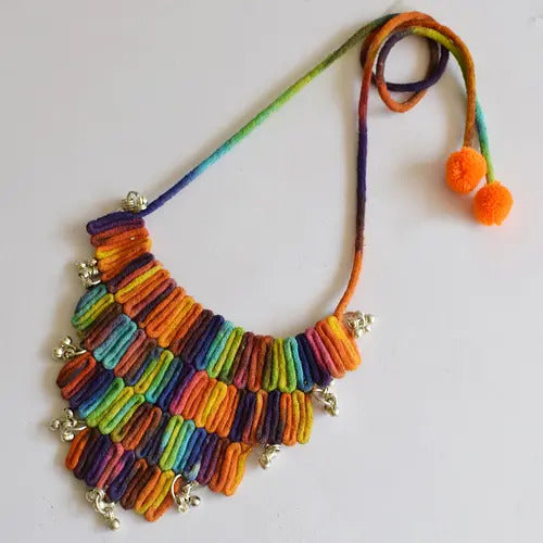 Handmade Tie-Dye Cotton Yarn Choker With Ghungroos