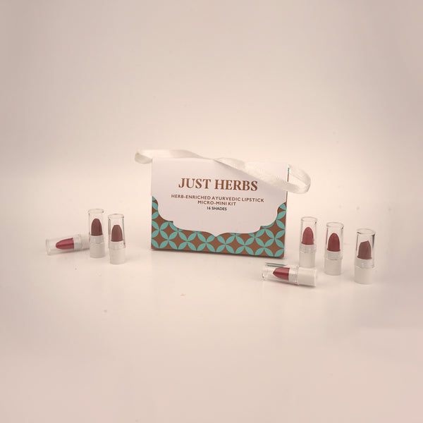 Just Herbs Ayurvedic Mini Lipstick | Shade Sample Kit | 16 Shades