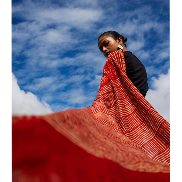 Festive Wear | Natural Dyed Rust Dabu Printed Chanderi Saree