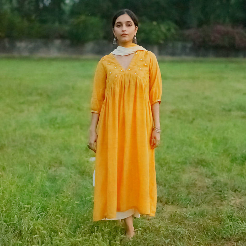 Mulmul Cotton Kurta For Women | Summer Wear For Women | Yellow