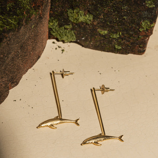 Handcrafted Gold Coated Brass Dolphin Earrings