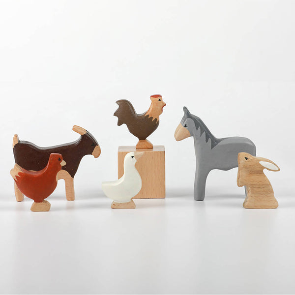 Birch and Bug Wooden Animal Toys for Kids | Birch Farm Animals | BPA Free | Set of 6