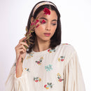 Organic Cotton Mid Dress with Embroidered Motifs | White