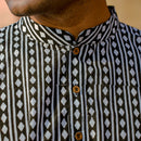 Cotton Kurta for Men | Geometric Handblock Print | Black