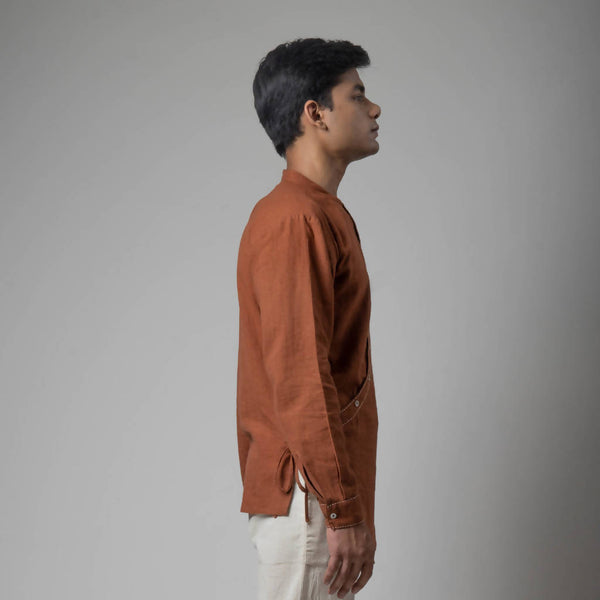 Pure Cotton Natural Dyed Angrakha Shirt | Maroon