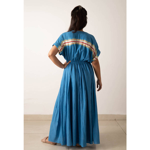 Pure Cotton Tie & Dye Maxi Dress | Blue